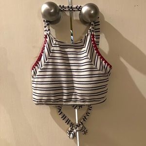 Striped Halter Bikini Top - White With Blue Stripes
